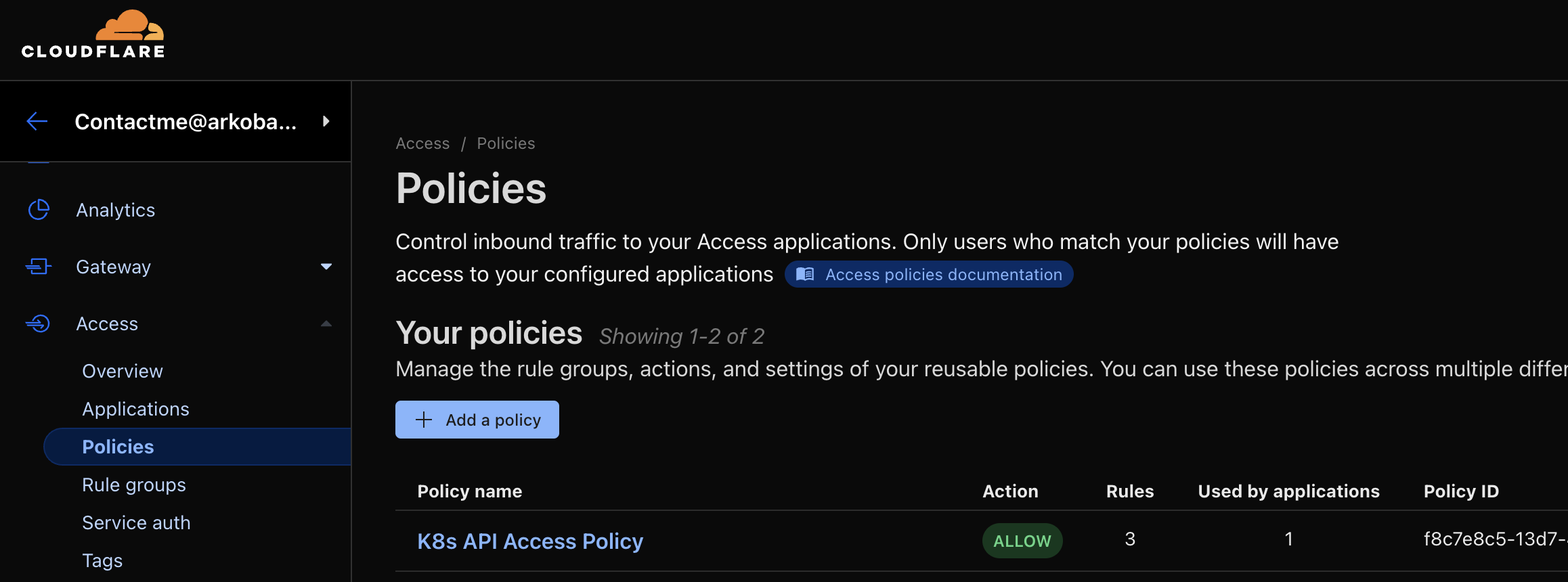 Cloudflare Access Policies for Kubernetes API