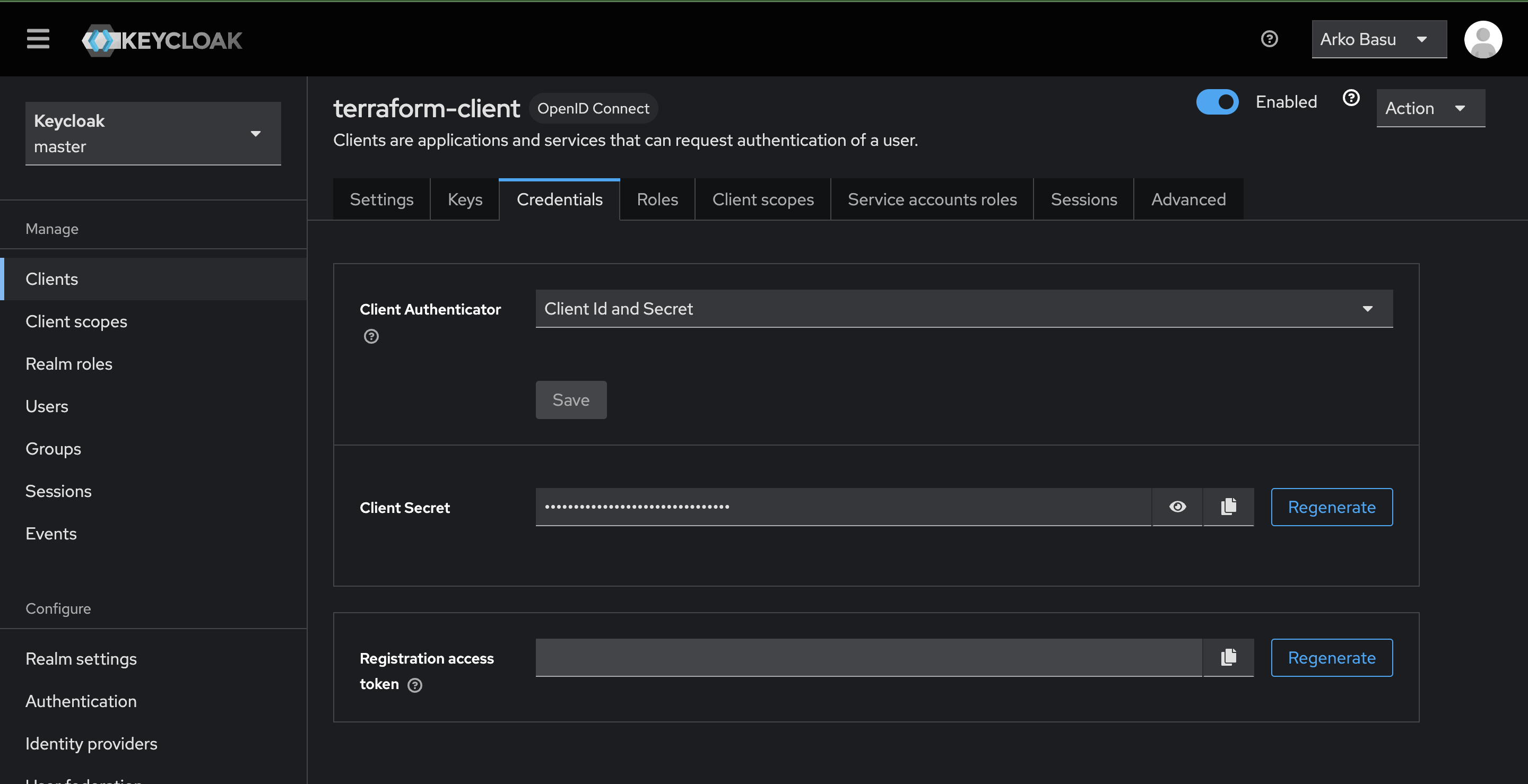 Grab terraform client secret